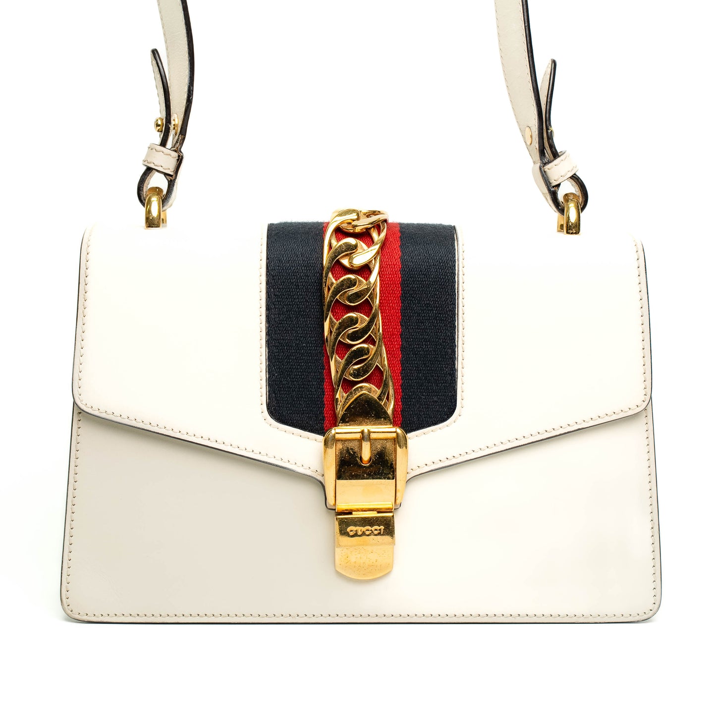 Gucci Sylvie White Calfskin Ribbon Shoulder Bag