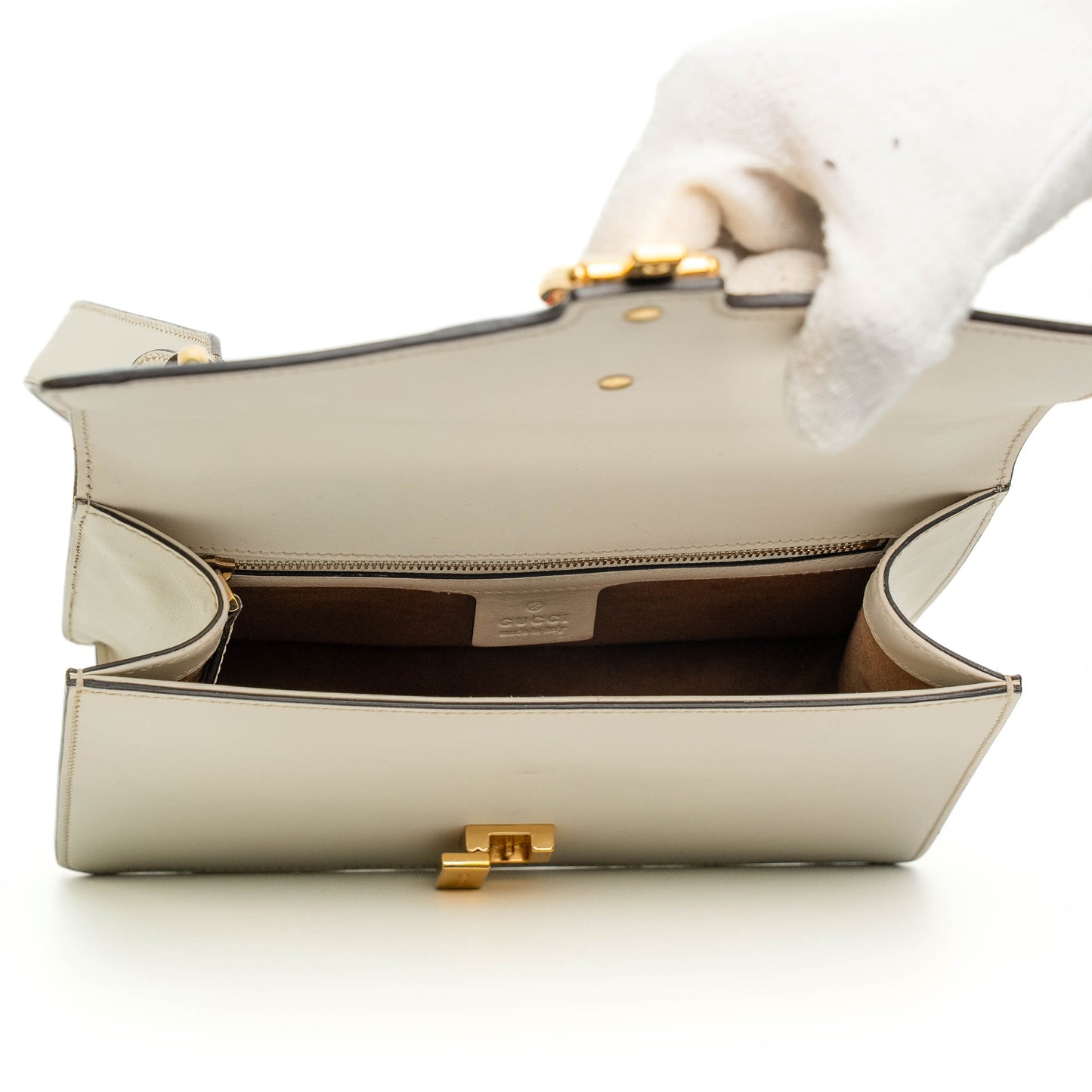 Gucci Sylvie White Calfskin Ribbon Shoulder Bag