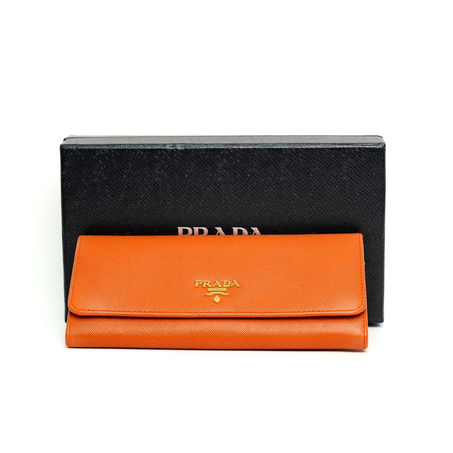Prada Saffiano Papaya Leather Continental Wallet