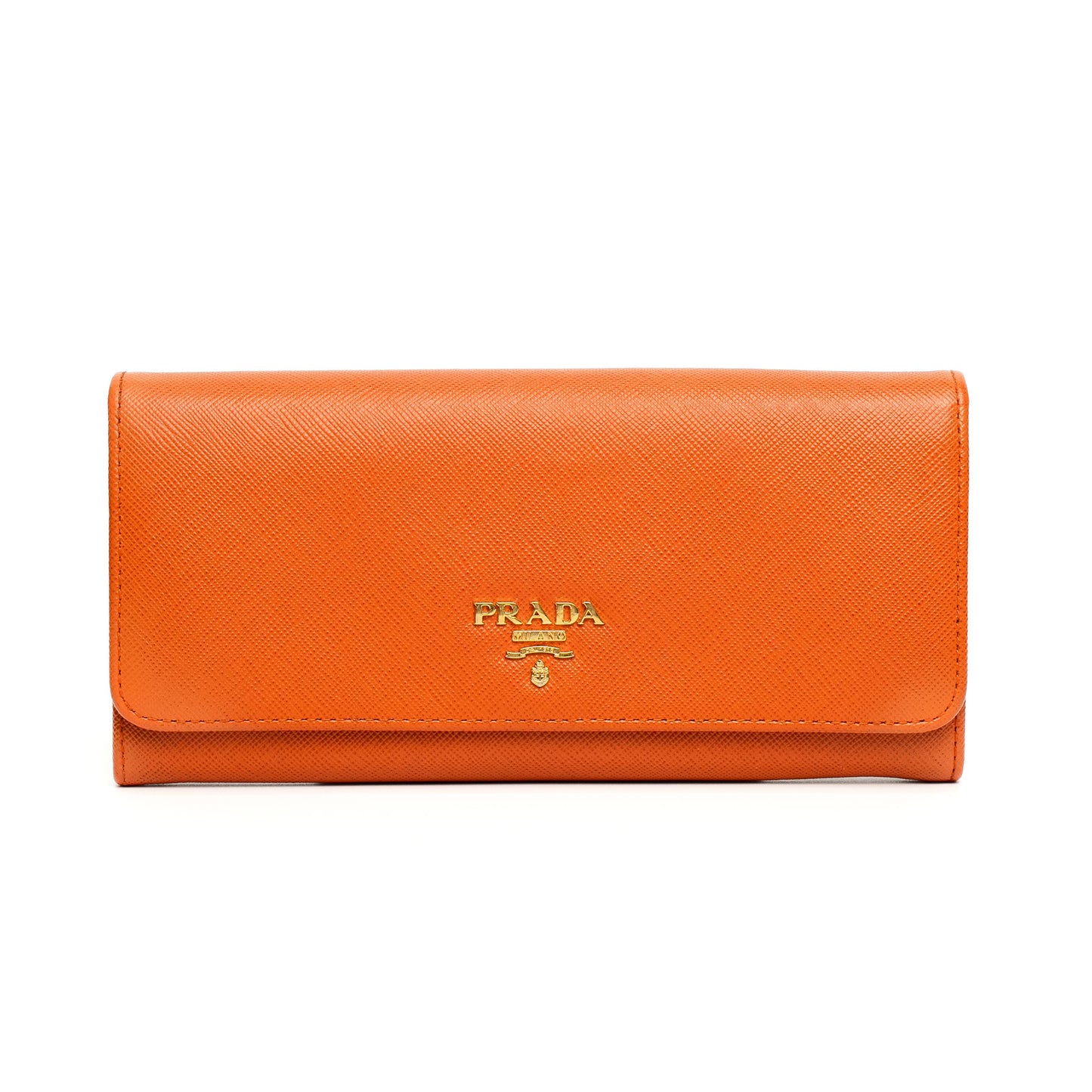 Prada Saffiano Papaya Leather Continental Wallet