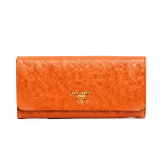 Prada Saffiano Papaya Leather Continental Wallet