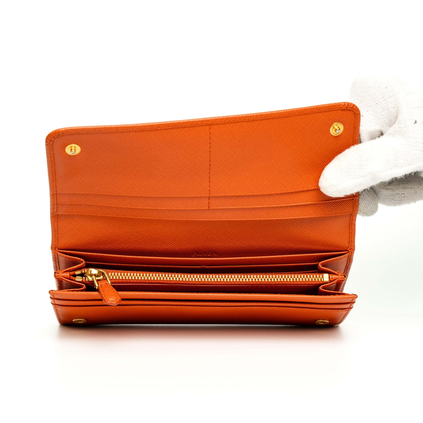 Prada Saffiano Papaya Leather Continental Wallet