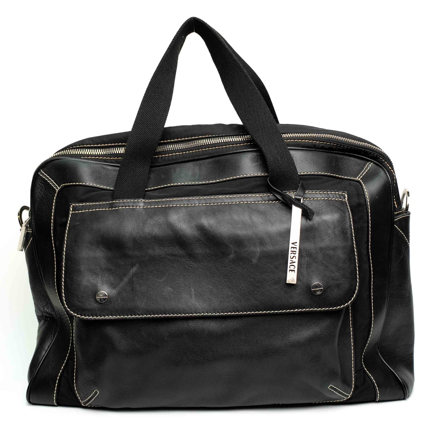 Versace Black Calfskin Leather Business Travel Bag
