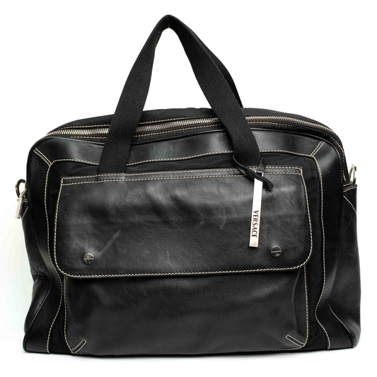Versace Black Calfskin Leather Business Travel Bag