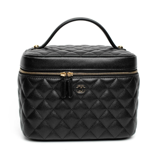 Chanel Quilted Vanity Case in Black Caviar Leather