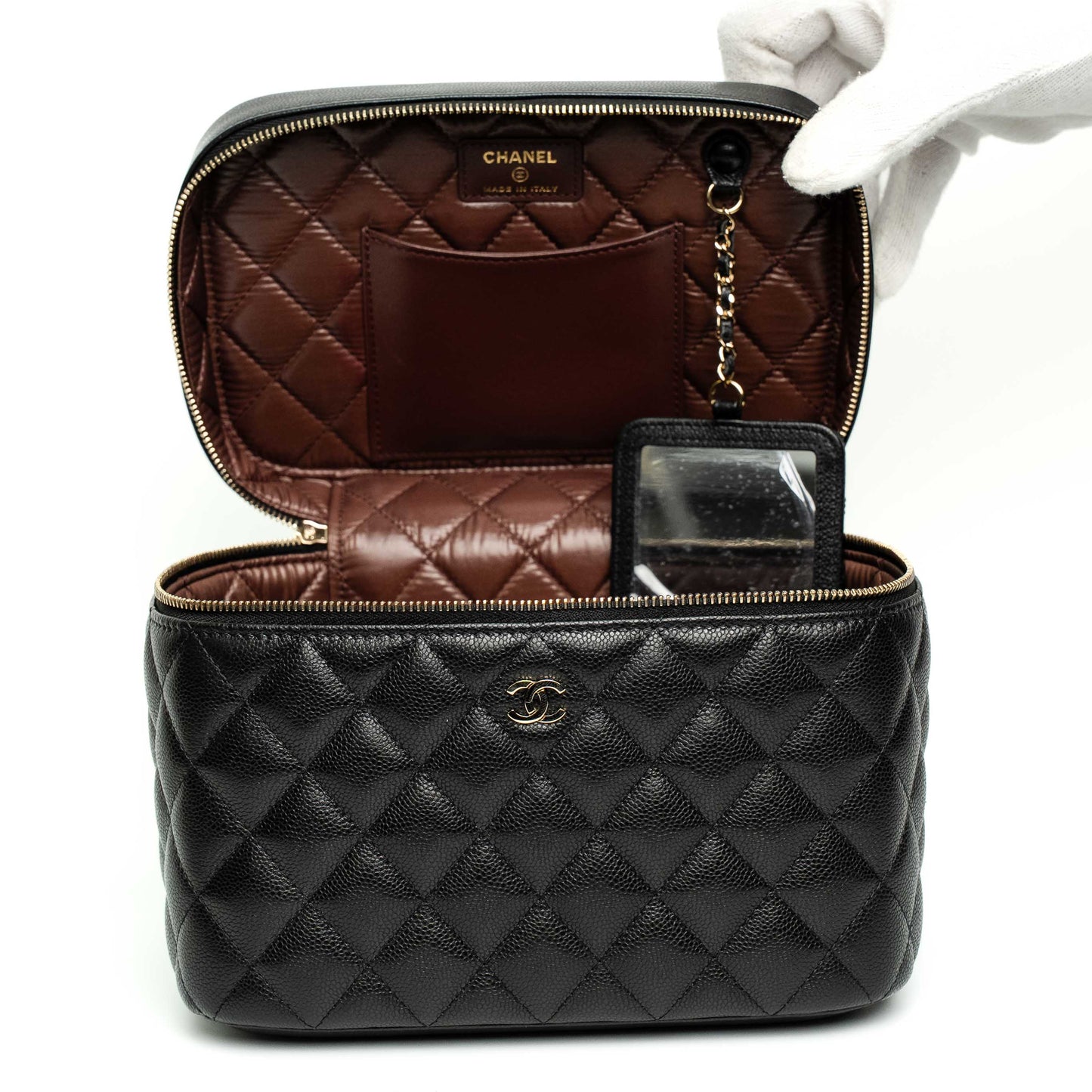 Chanel Quilted Vanity Case in Black Caviar Leather