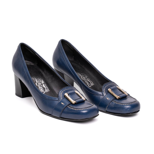 Salvatore Ferragamo Navy Leather Pump Heels