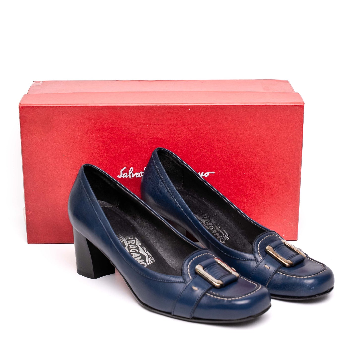 Salvatore Ferragamo Navy Leather Pump Heels