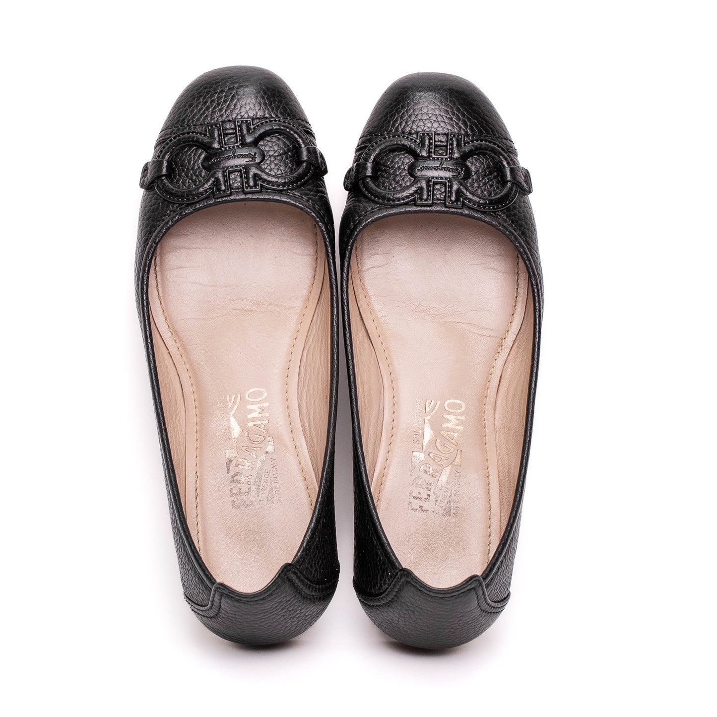 Salvatore Ferragamo Black Leather Ballet Flats