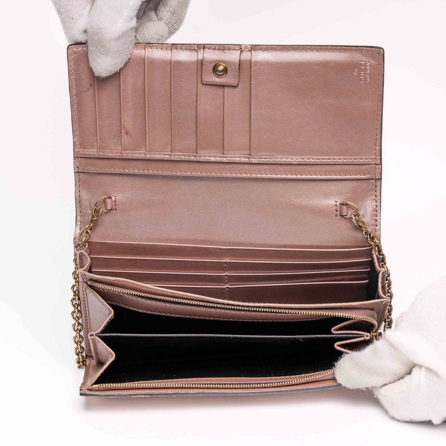 Gucci Emily Guccissima Patent Leather Chain Wallet