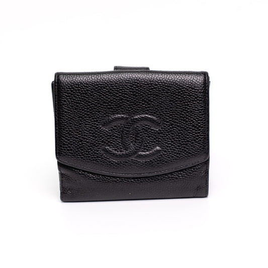 Chanel CC Caviar Leather Black Compact Wallet