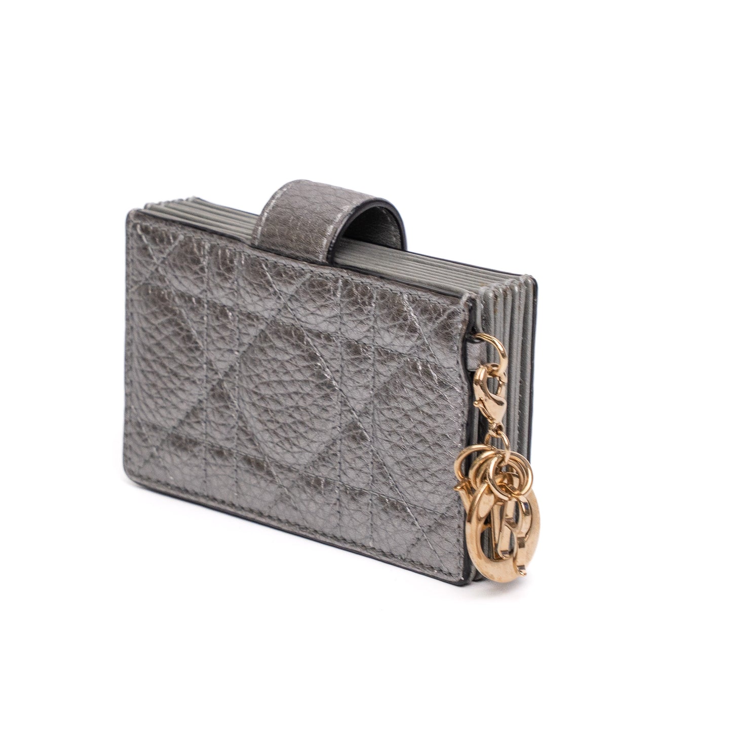 Dior Lady Dior Cannage Silver Leather Card Holder