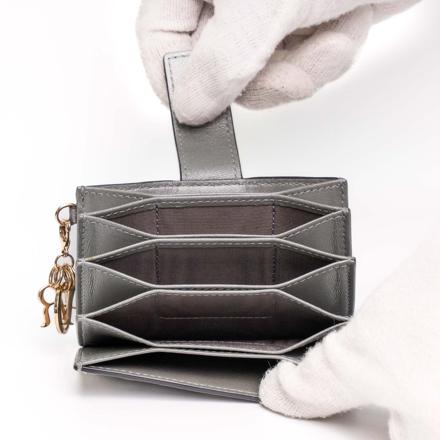 Dior Lady Dior Cannage Silver Leather Card Holder