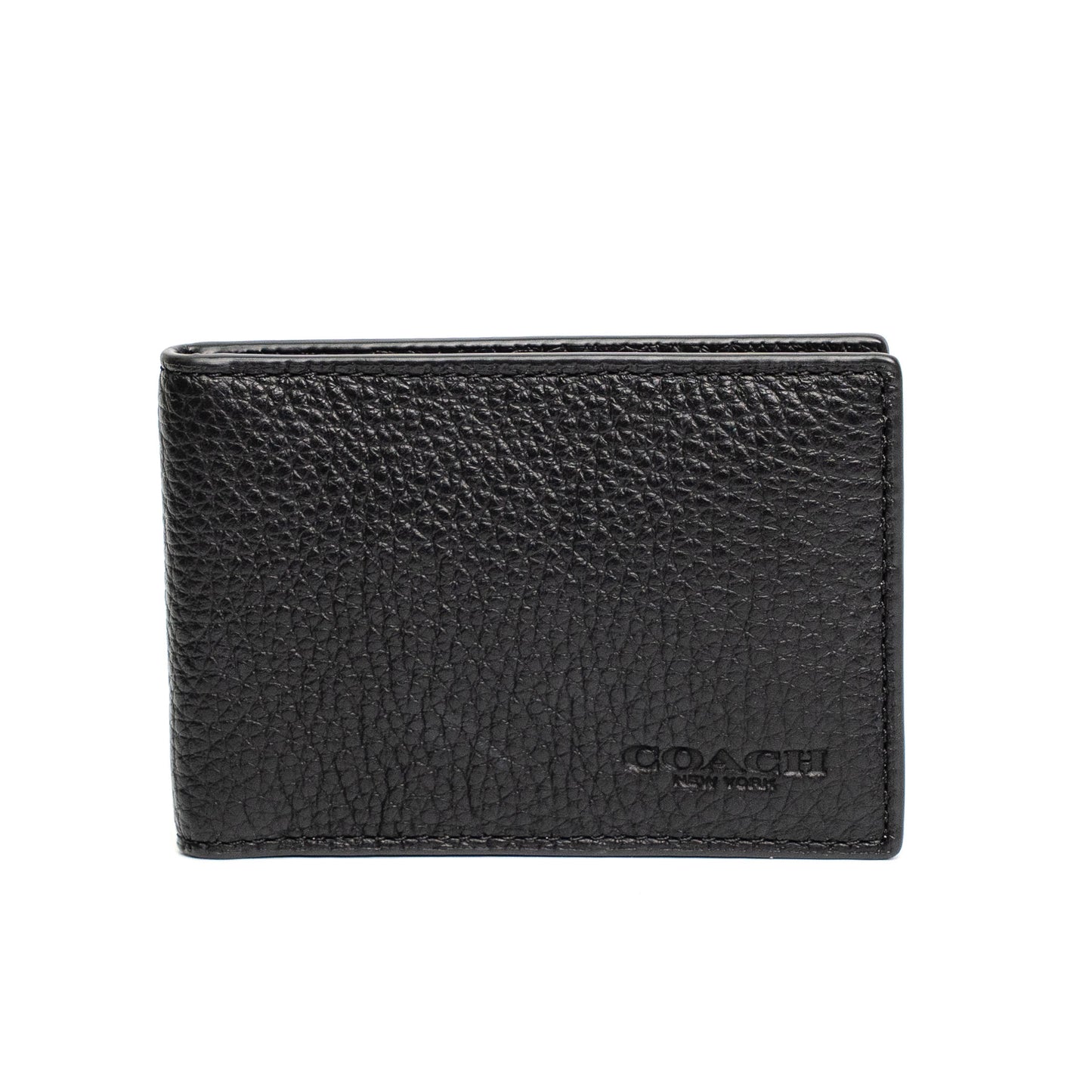 Coach Black Pebbled Leather Compact Bifold Wallet