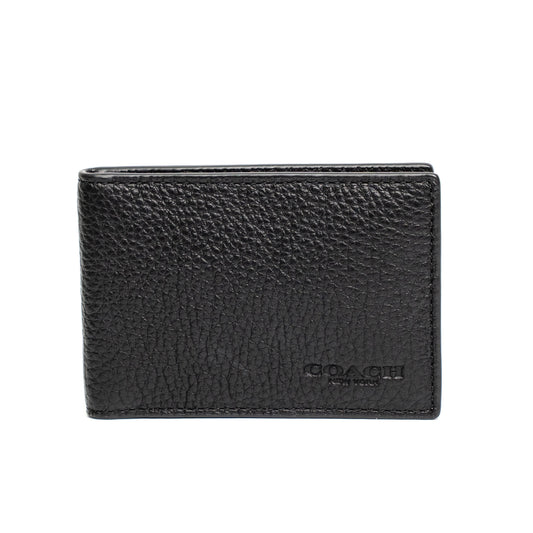 Coach Black Pebbled Leather Compact Bifold Wallet
