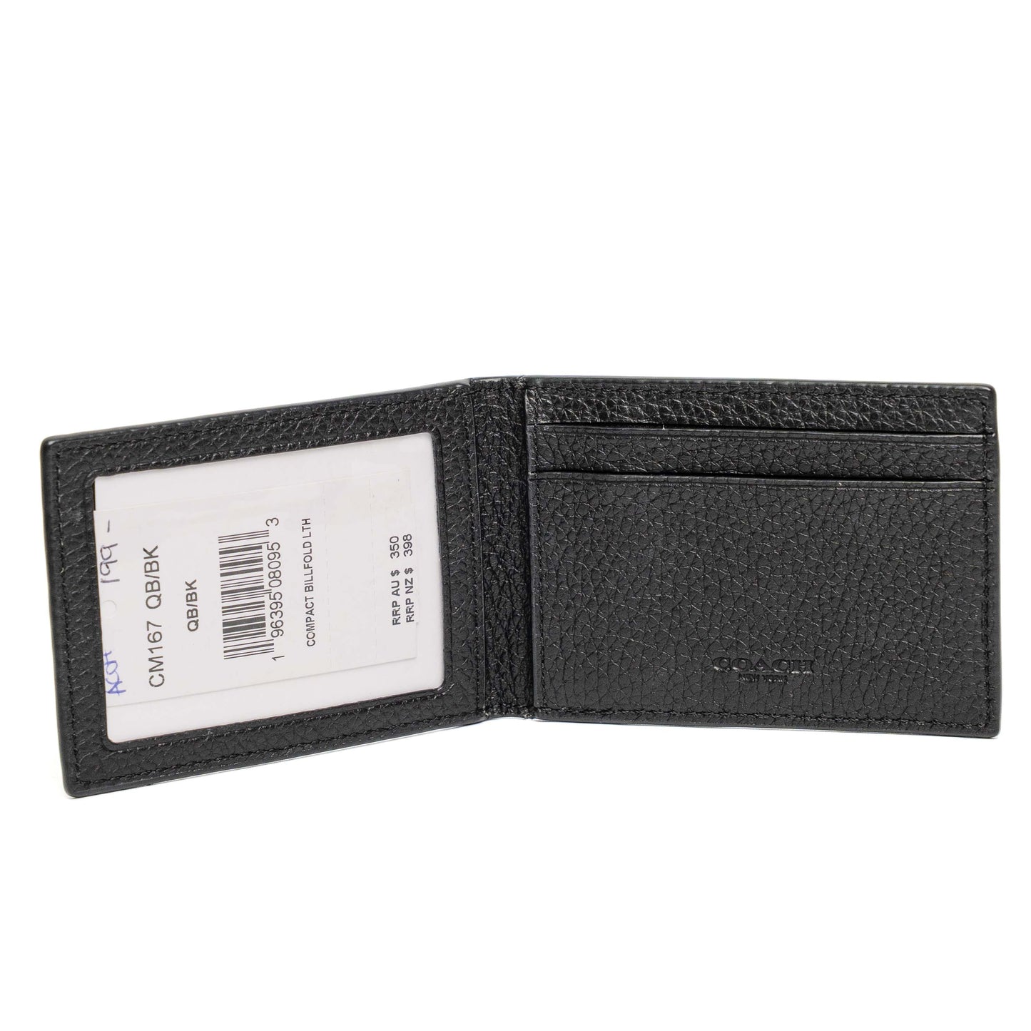 Coach Black Pebbled Leather Compact Bifold Wallet