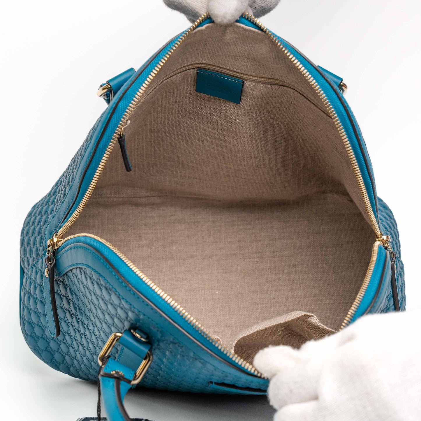 Gucci Microguccissima Blue Leather Boston Bag