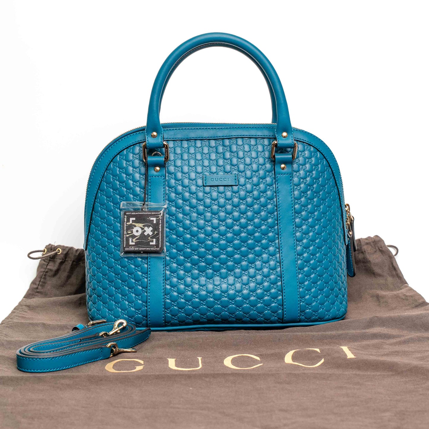 Gucci Microguccissima Blue Leather Boston Bag