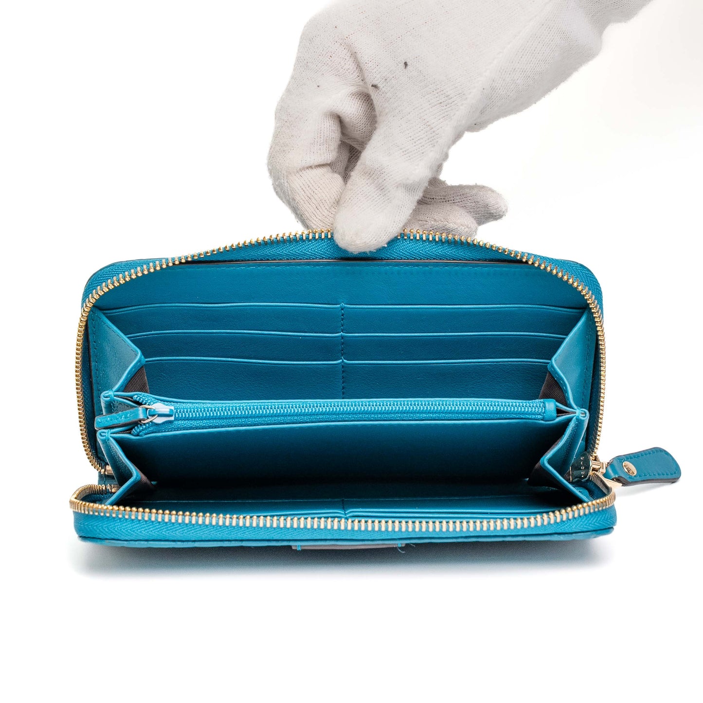 Gucci Micro GG Teal Leather Zip Wallet