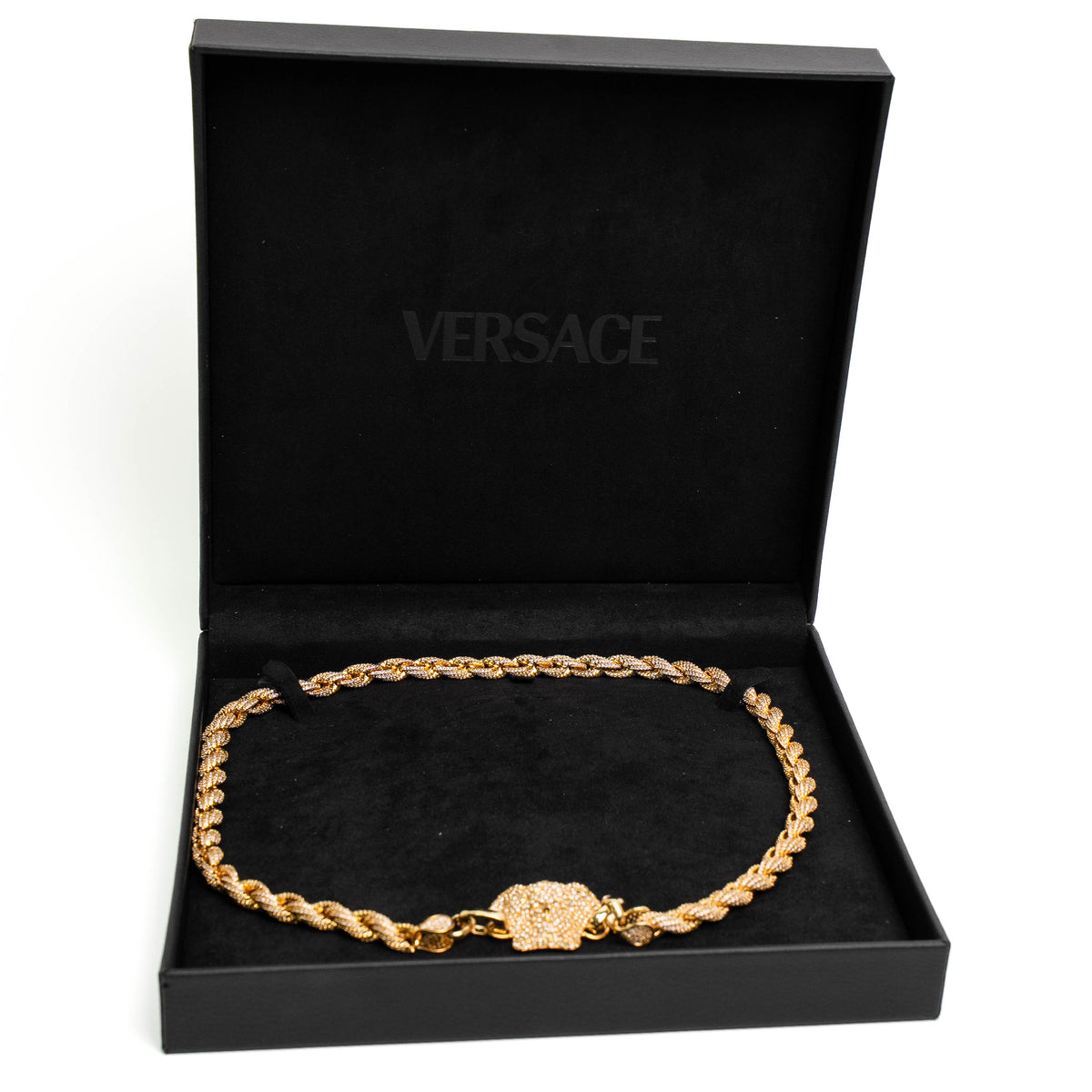Versace Pave Crystal Medusa Gold Necklace