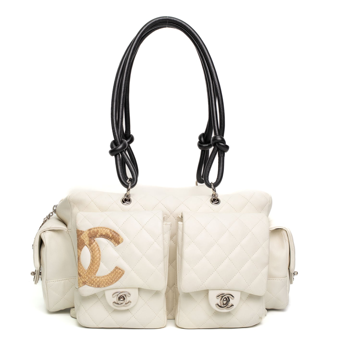 Chanel White Quilted Leather Multi Pocket Bag