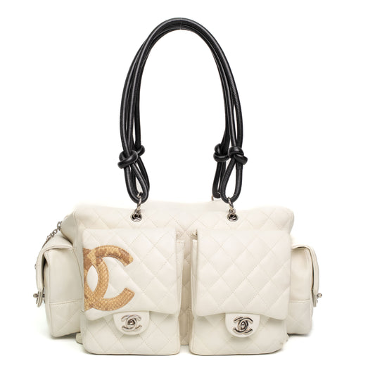 Chanel White Quilted Leather Multi Pocket Bag
