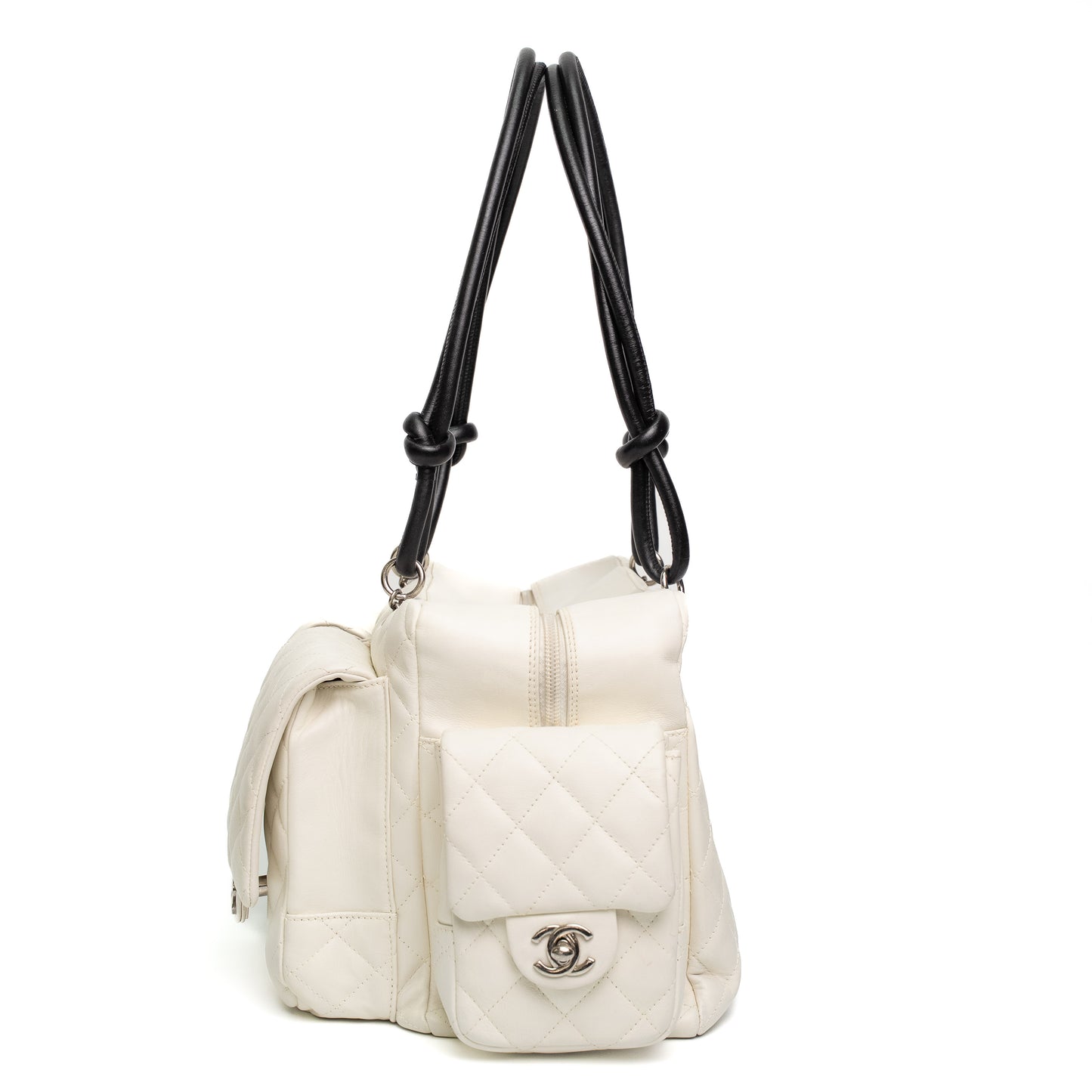 Chanel White Quilted Leather Multi Pocket Bag