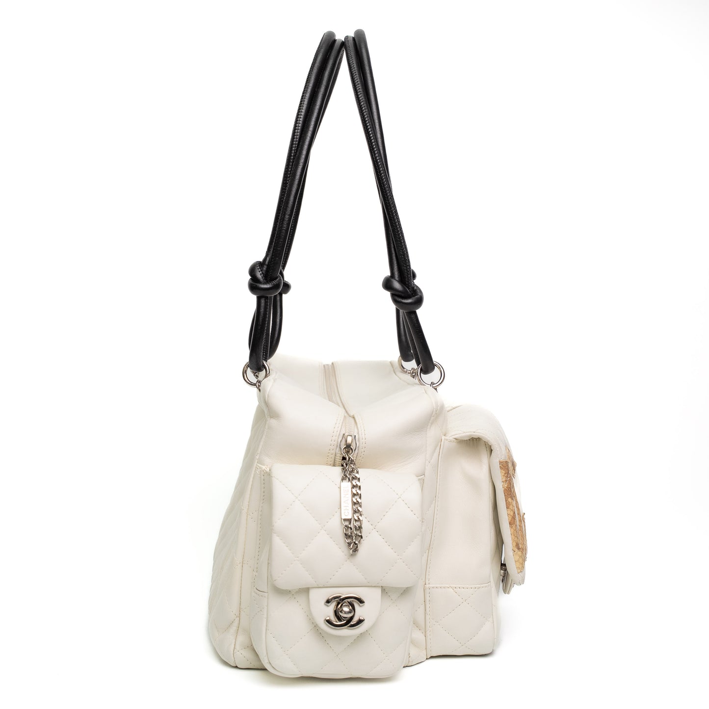 Chanel White Quilted Leather Multi Pocket Bag