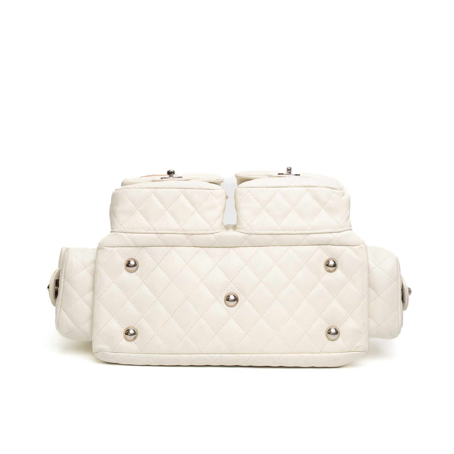 Chanel White Quilted Leather Multi Pocket Bag