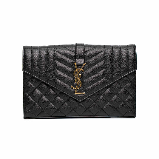 Saint Laurent Envelope Quilted Black Leather Shoulder Bag