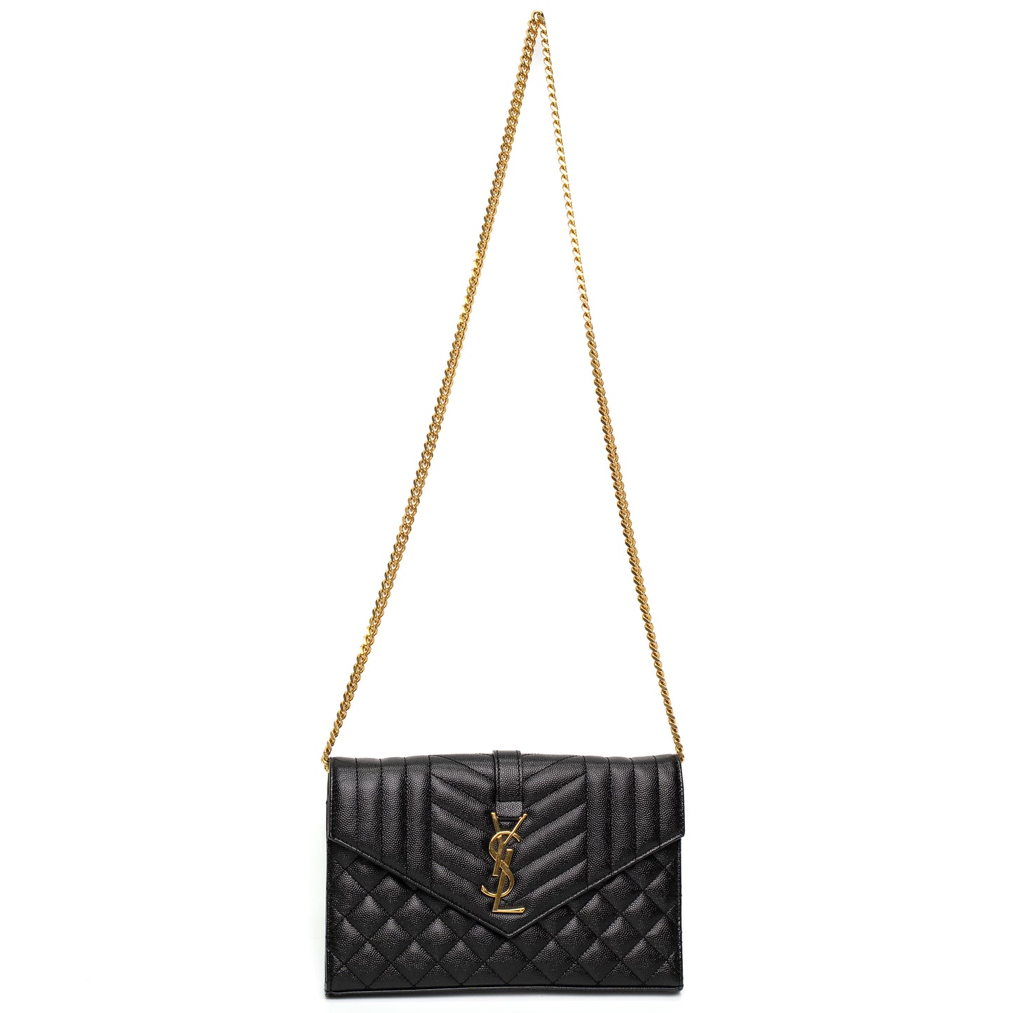 Saint Laurent Envelope Quilted Black Leather Shoulder Bag