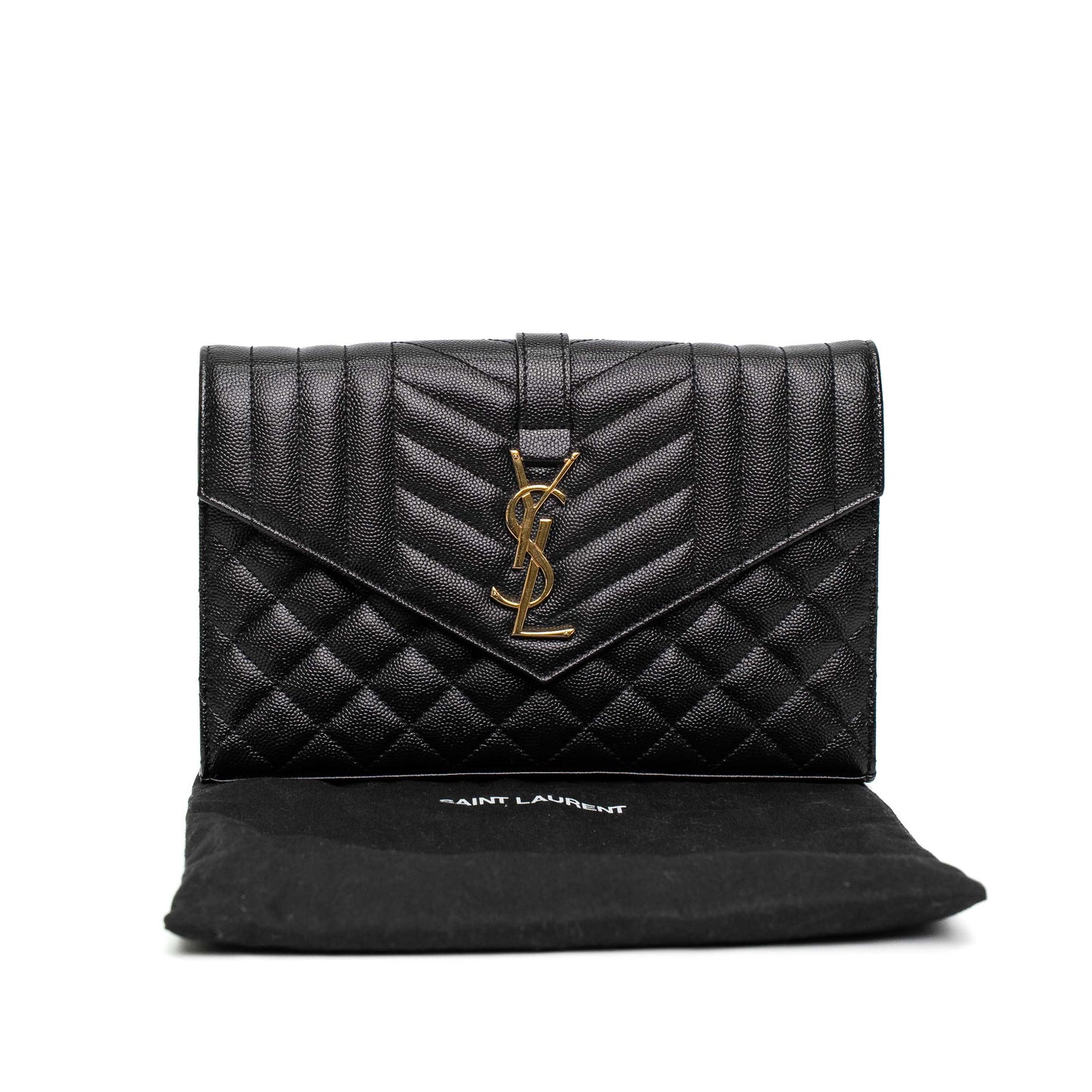 Saint Laurent Envelope Quilted Black Leather Shoulder Bag