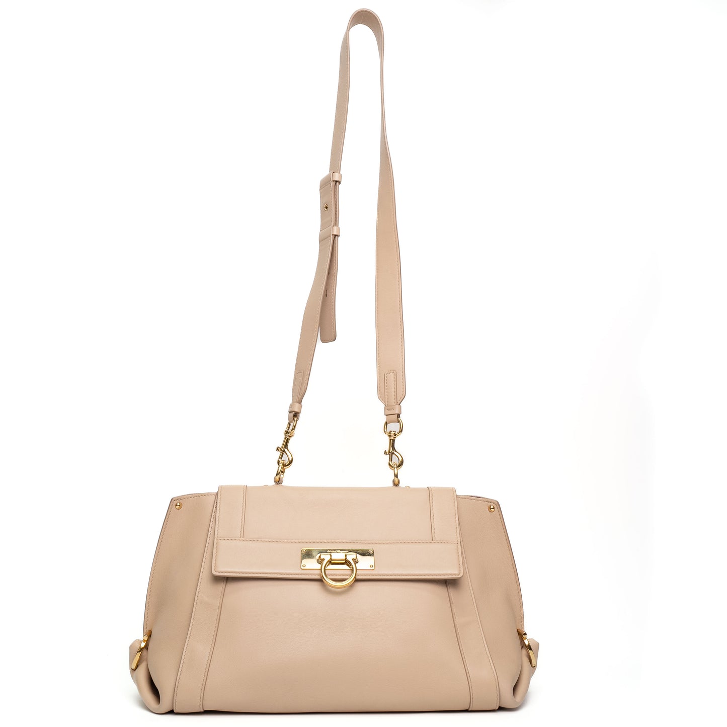 Salvatore Ferragamo Beige Leather Top Handle Shoulder Bag