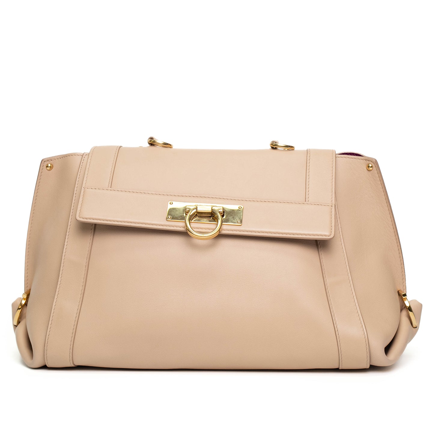 Salvatore Ferragamo Beige Leather Top Handle Shoulder Bag