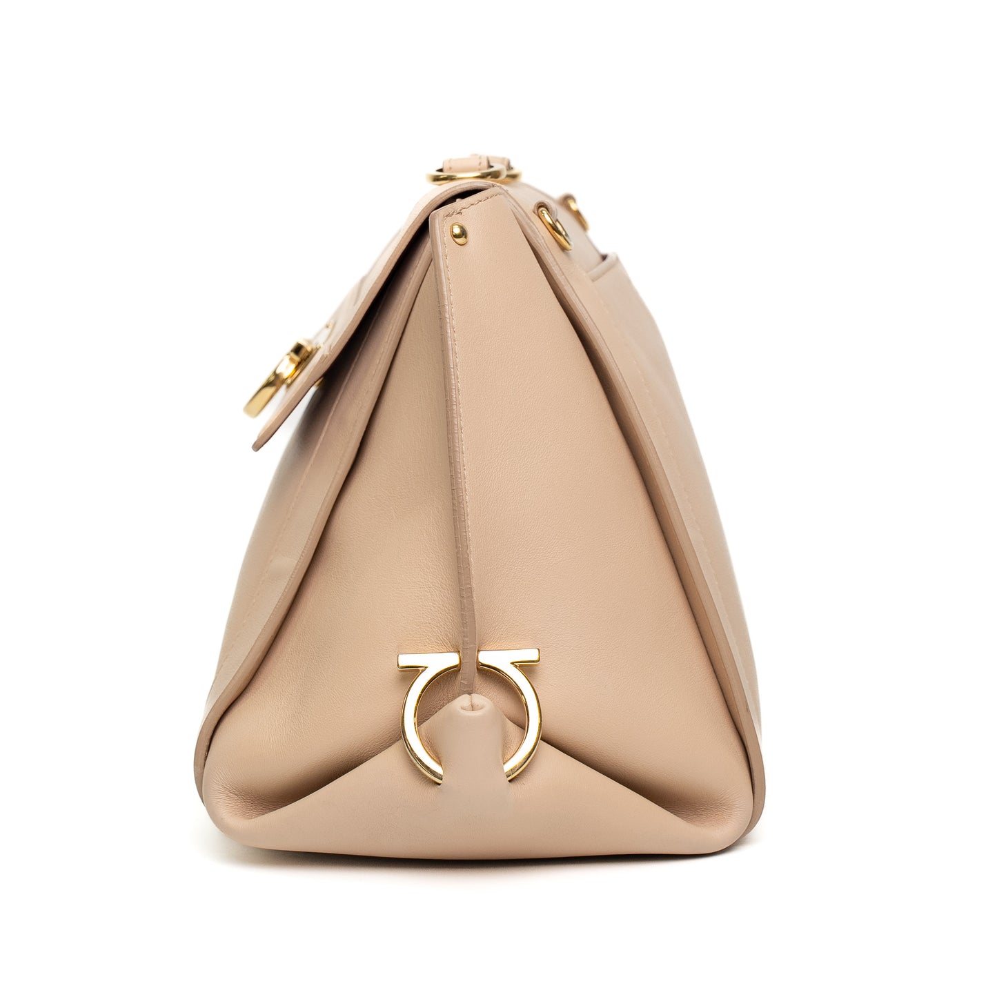 Salvatore Ferragamo Beige Leather Top Handle Shoulder Bag