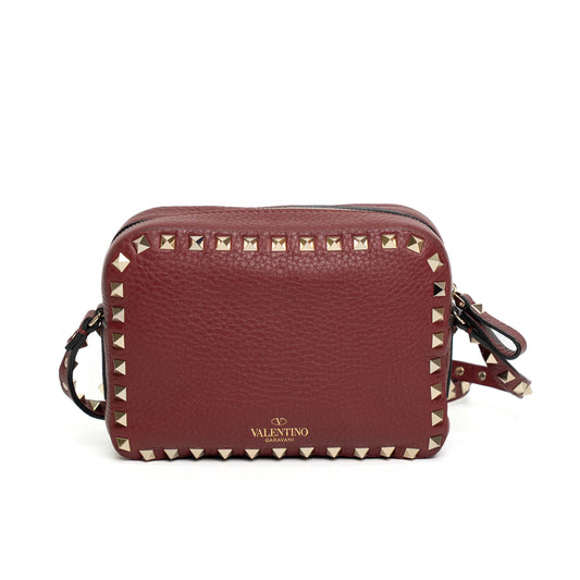 Valentino Rockstud Red Calfskin Camera Crossbody Bag