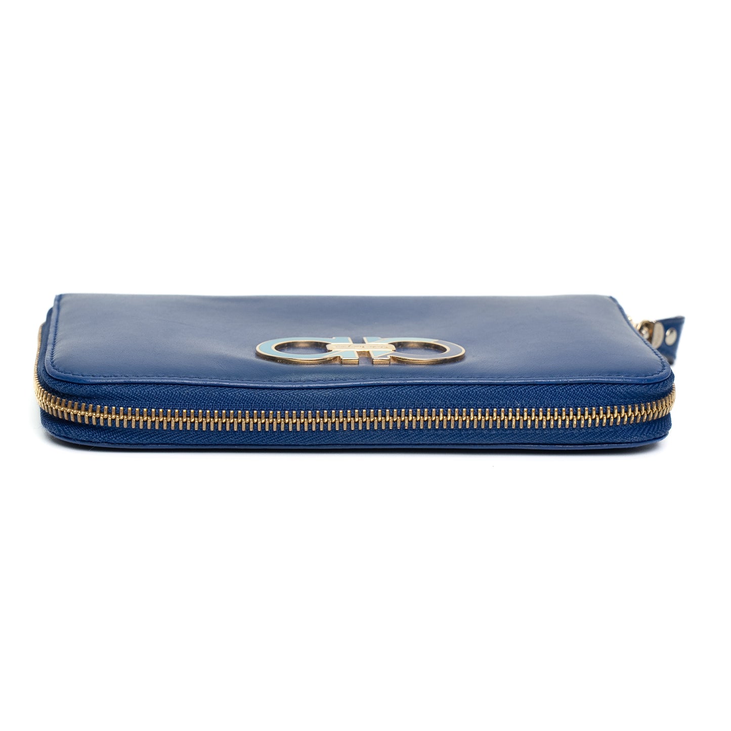 Salvatore Ferragamo Blue Leather Zip Wallet