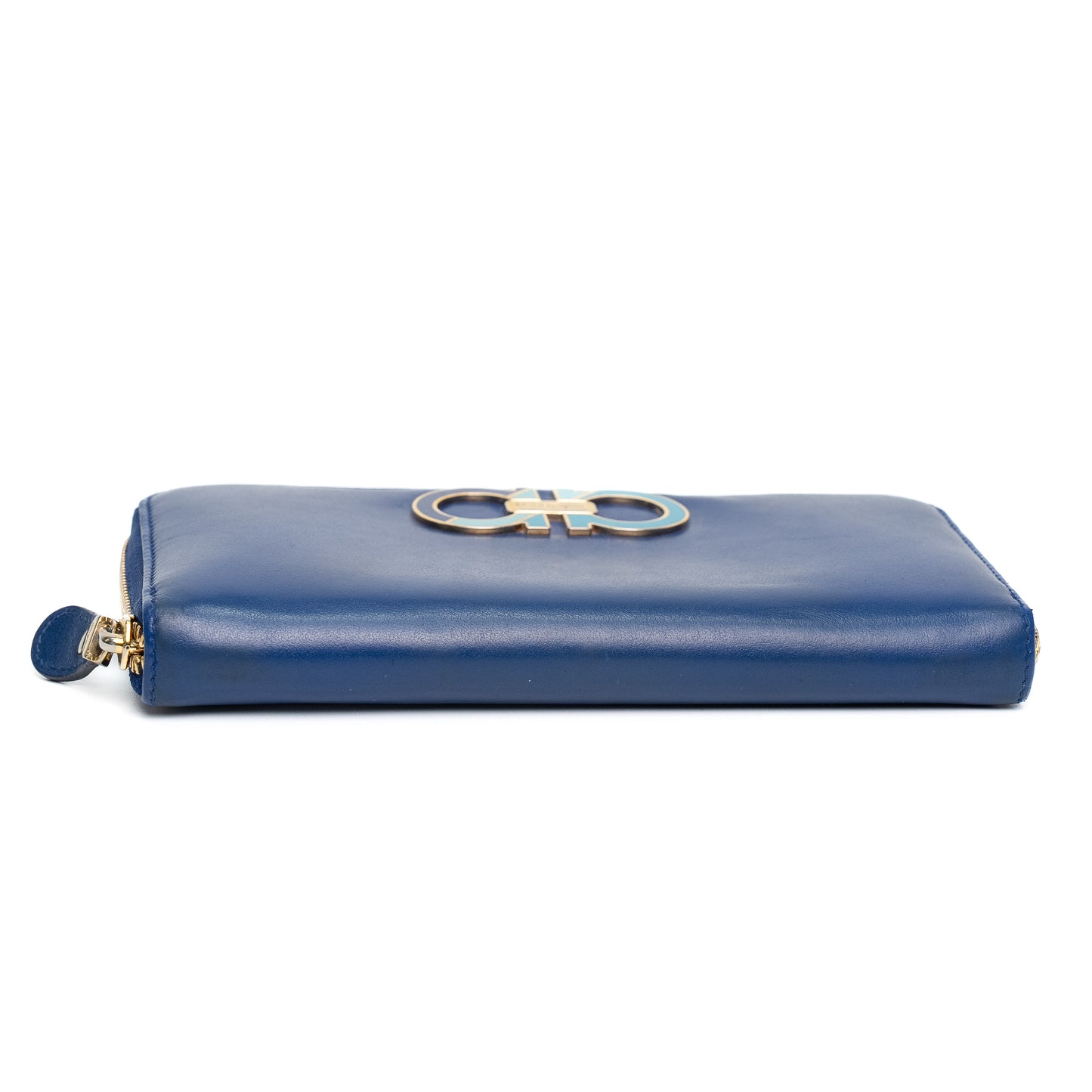 Salvatore Ferragamo Blue Leather Zip Wallet