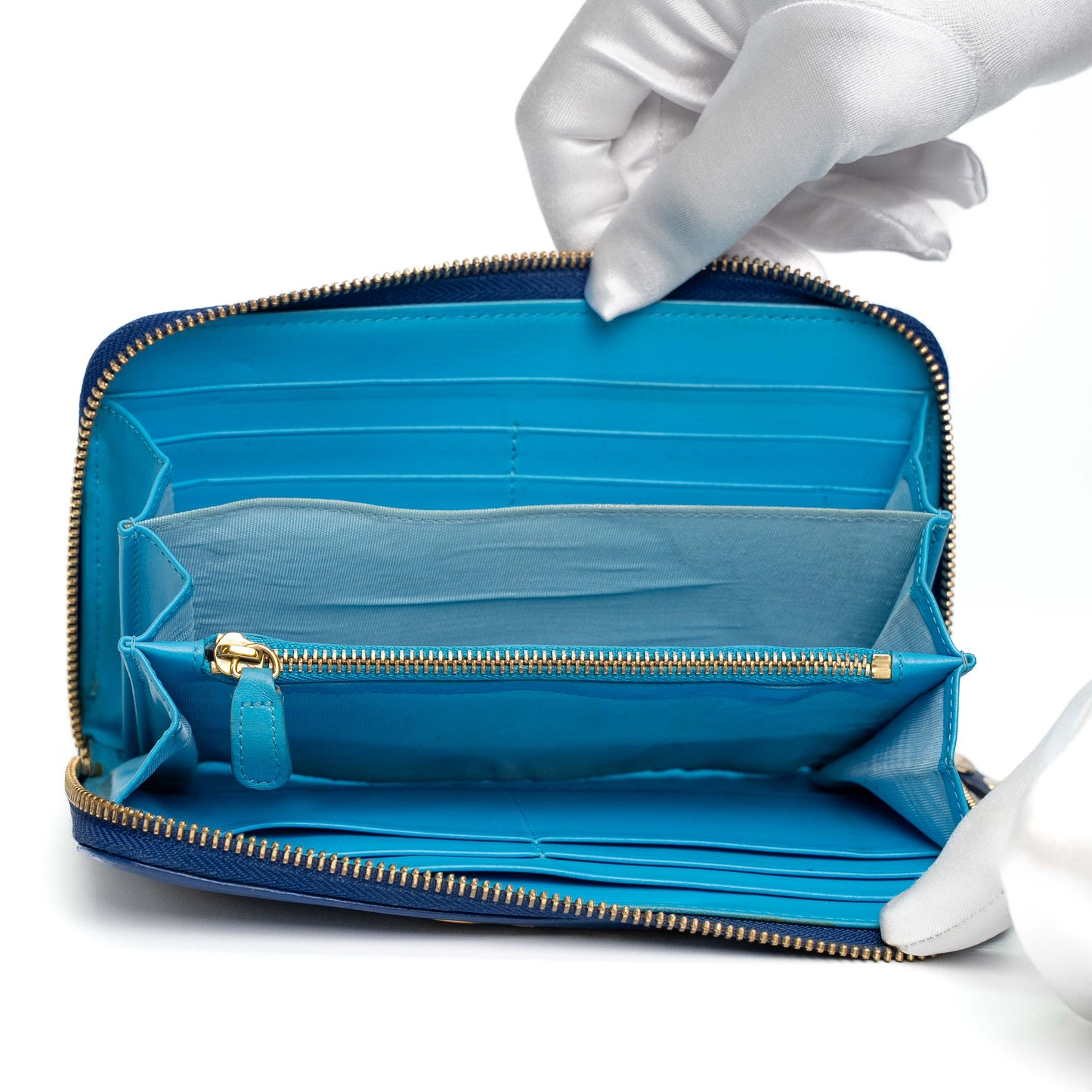 Salvatore Ferragamo Blue Leather Zip Wallet