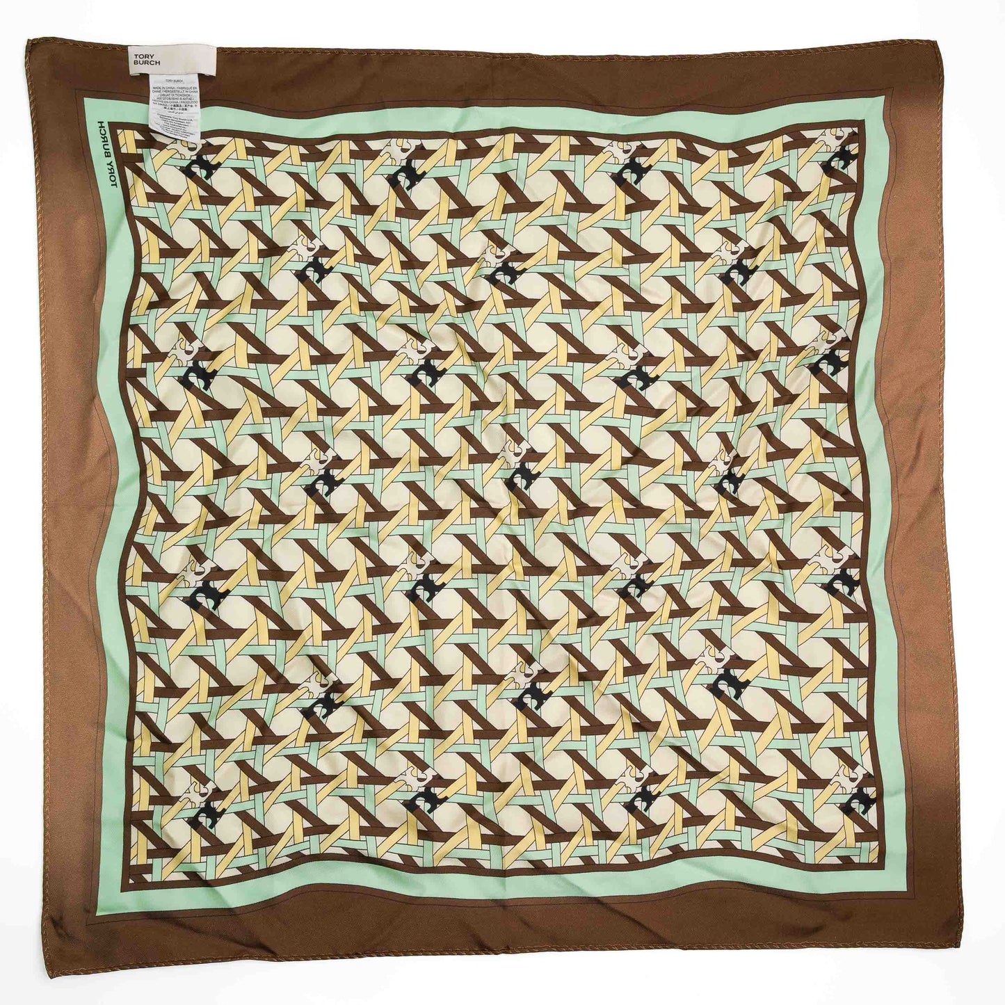 Tory Burch Basketweave Brown Silk Scarf