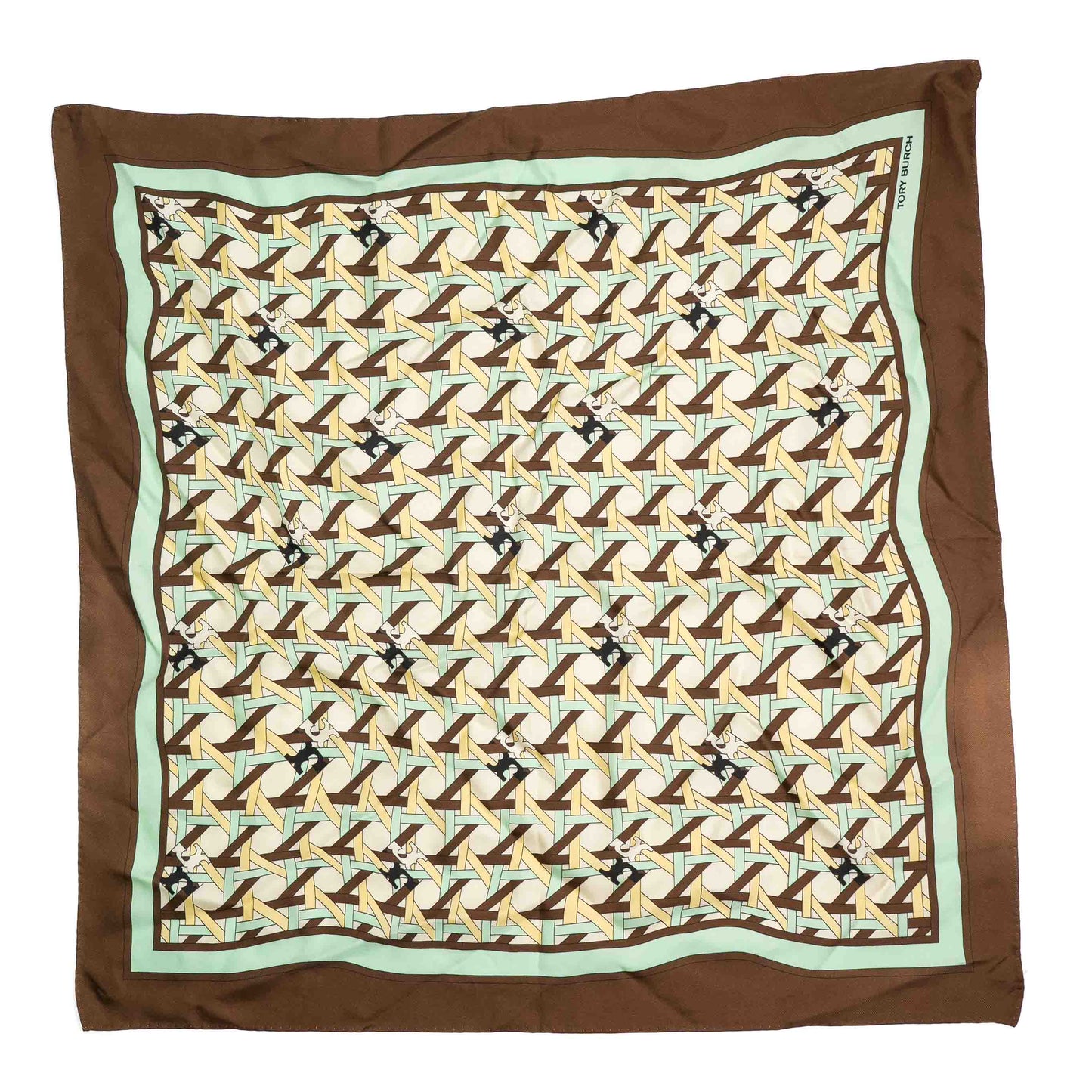 Tory Burch Basketweave Brown Silk Scarf