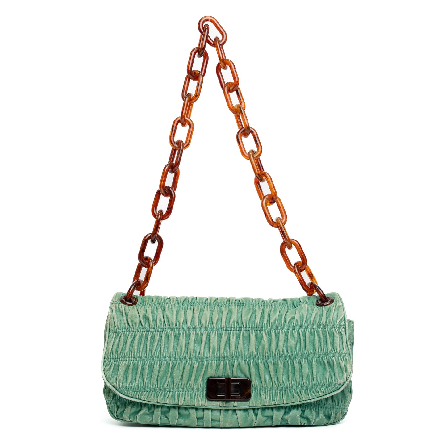 Prada Green Ruched Leather Chain Shoulder Bag