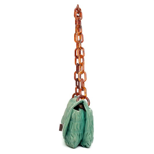 Prada Green Ruched Leather Chain Shoulder Bag