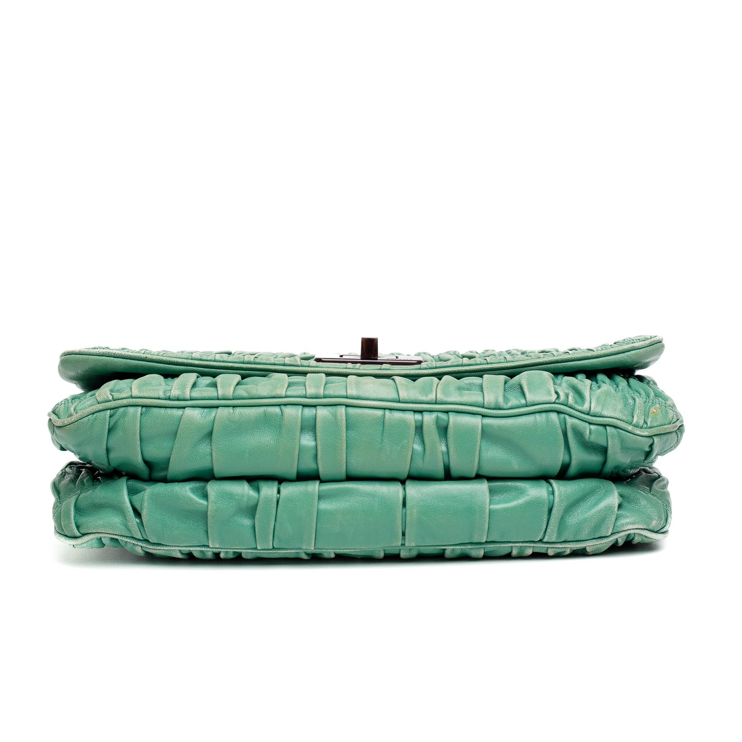Prada Green Ruched Leather Chain Shoulder Bag