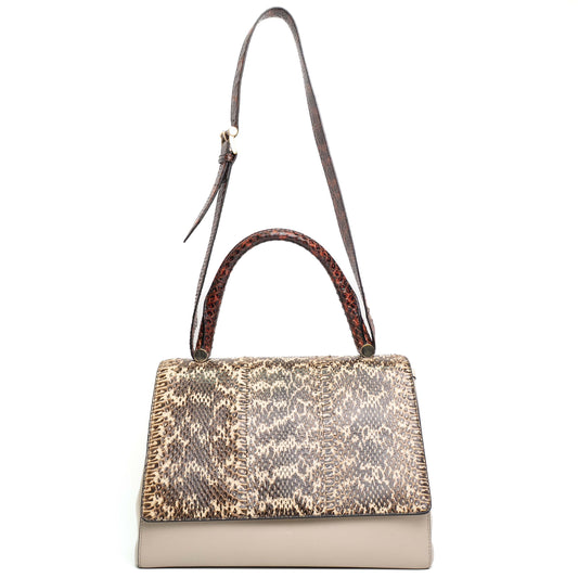 Max Mara Beige Python Leather Top Handle Bag