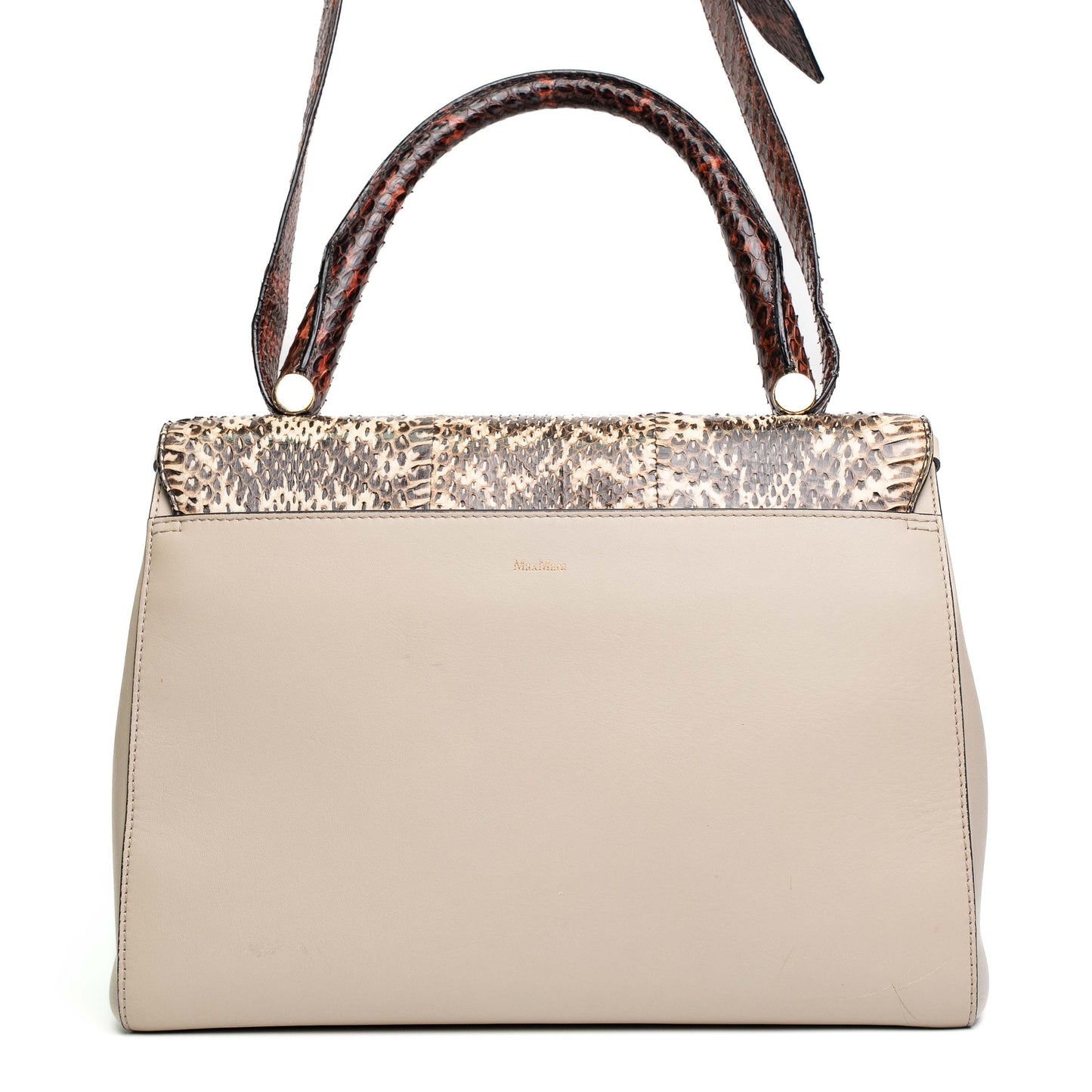 Max Mara Beige Python Leather Top Handle Bag