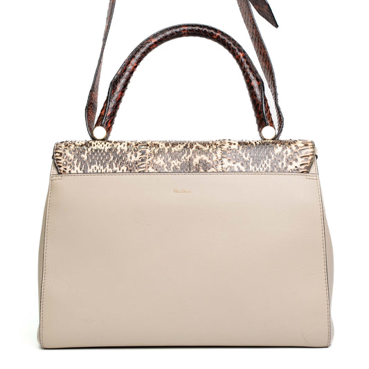 Max Mara Beige Python Leather Top Handle Bag