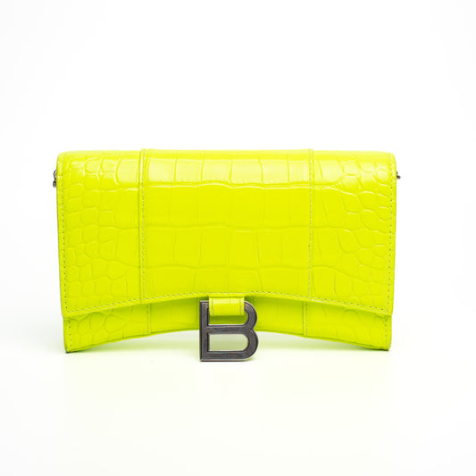 Balenciaga Hourglass Neon Croc Embossed Chain Wallet