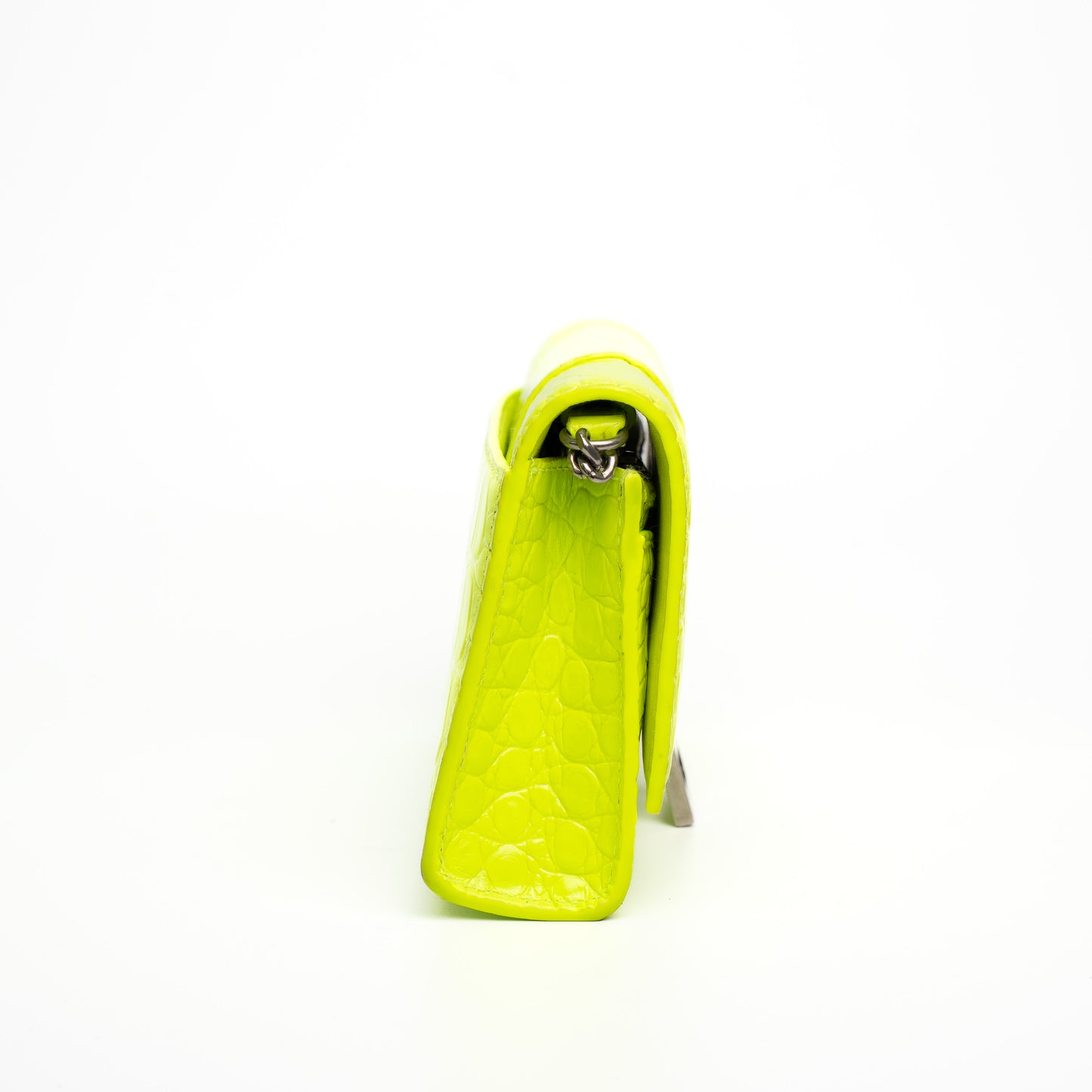 Balenciaga Hourglass Neon Croc Embossed Chain Wallet