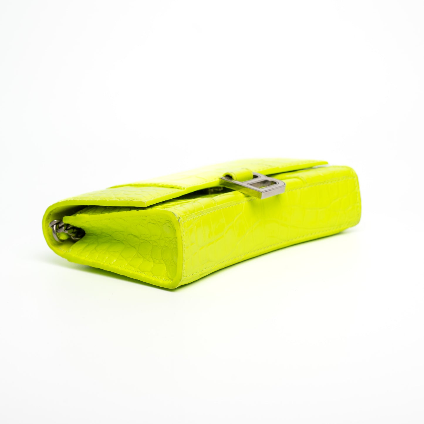 Balenciaga Hourglass Neon Croc Embossed Chain Wallet